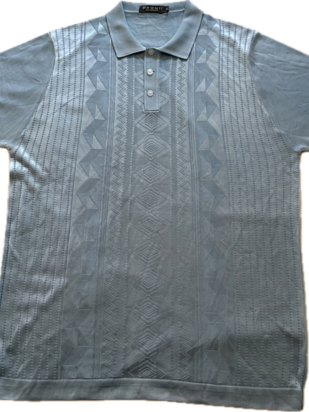 Pronti Knit Pale Blue Geometric Jacquard Polo size XL